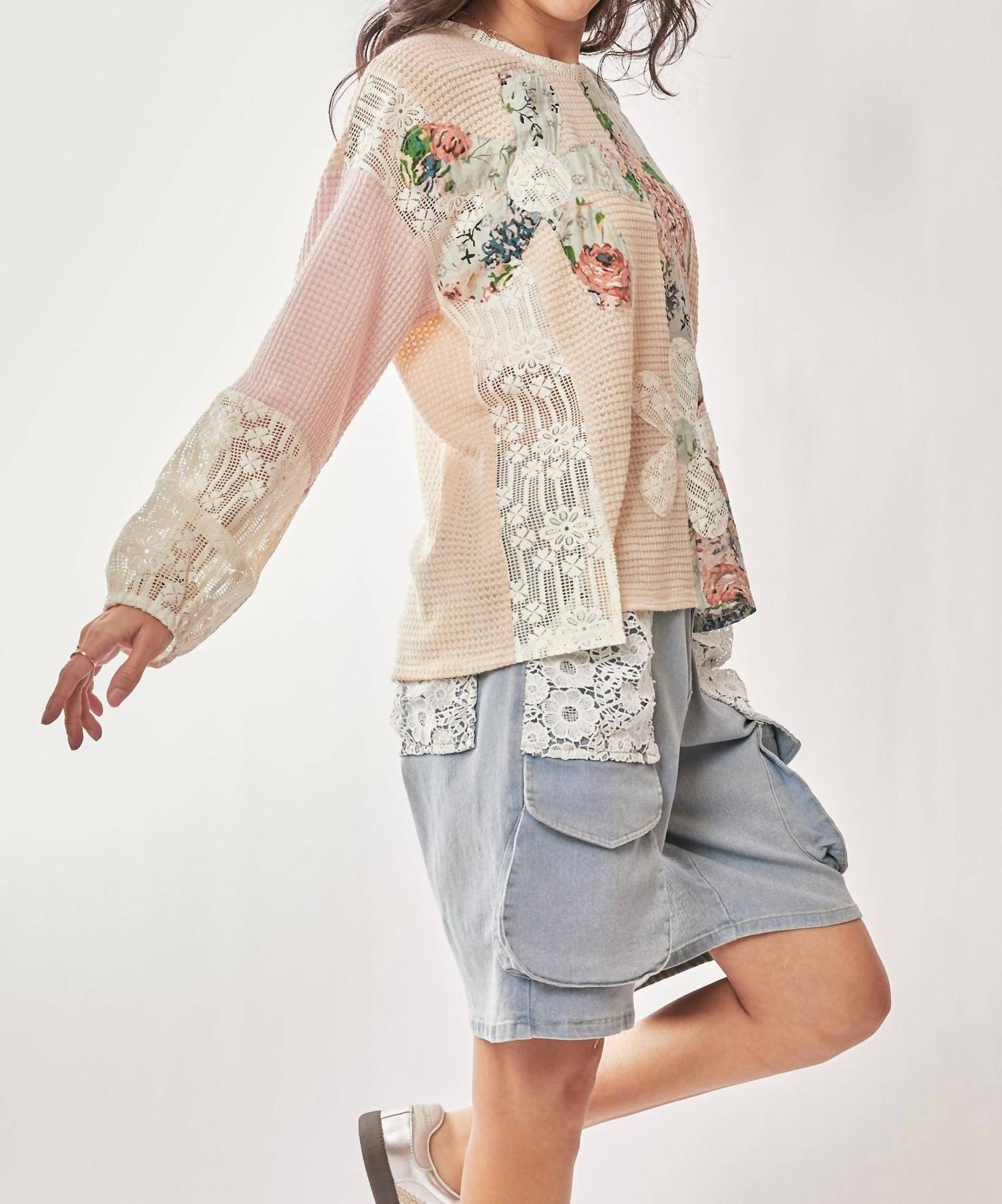 Davi & Dani - Patchwork Floral Print Top