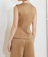 FLYING TOMATO Solid Woven Vest Top in camel - women's jacket - alternate view