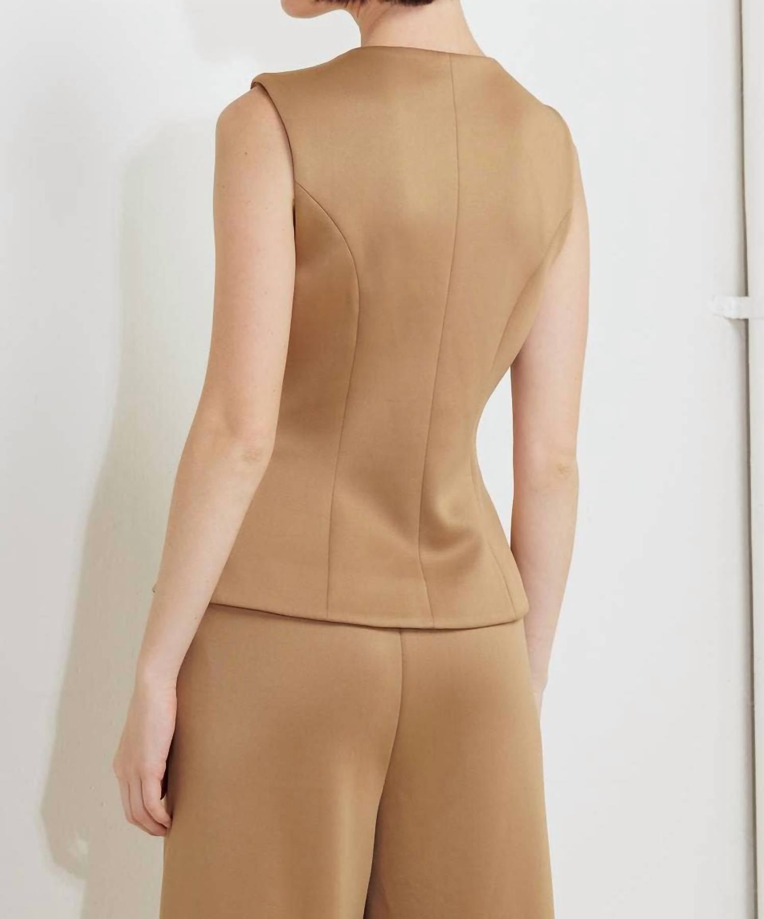 FLYING TOMATO Solid Woven Vest Top in camel - women's jacket - alternate view