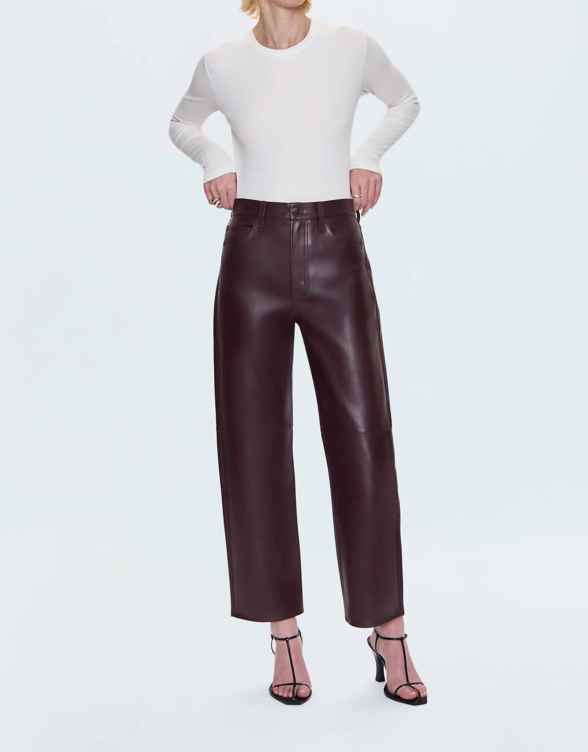 PISTOLA Jett High Rise Bowed Straight Pants in cabernet 1 - women's pants - detail view