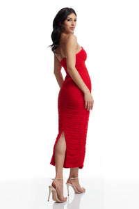 Dress The Population - Ferra Bodycon Rouched V Neck Strapless Dress
