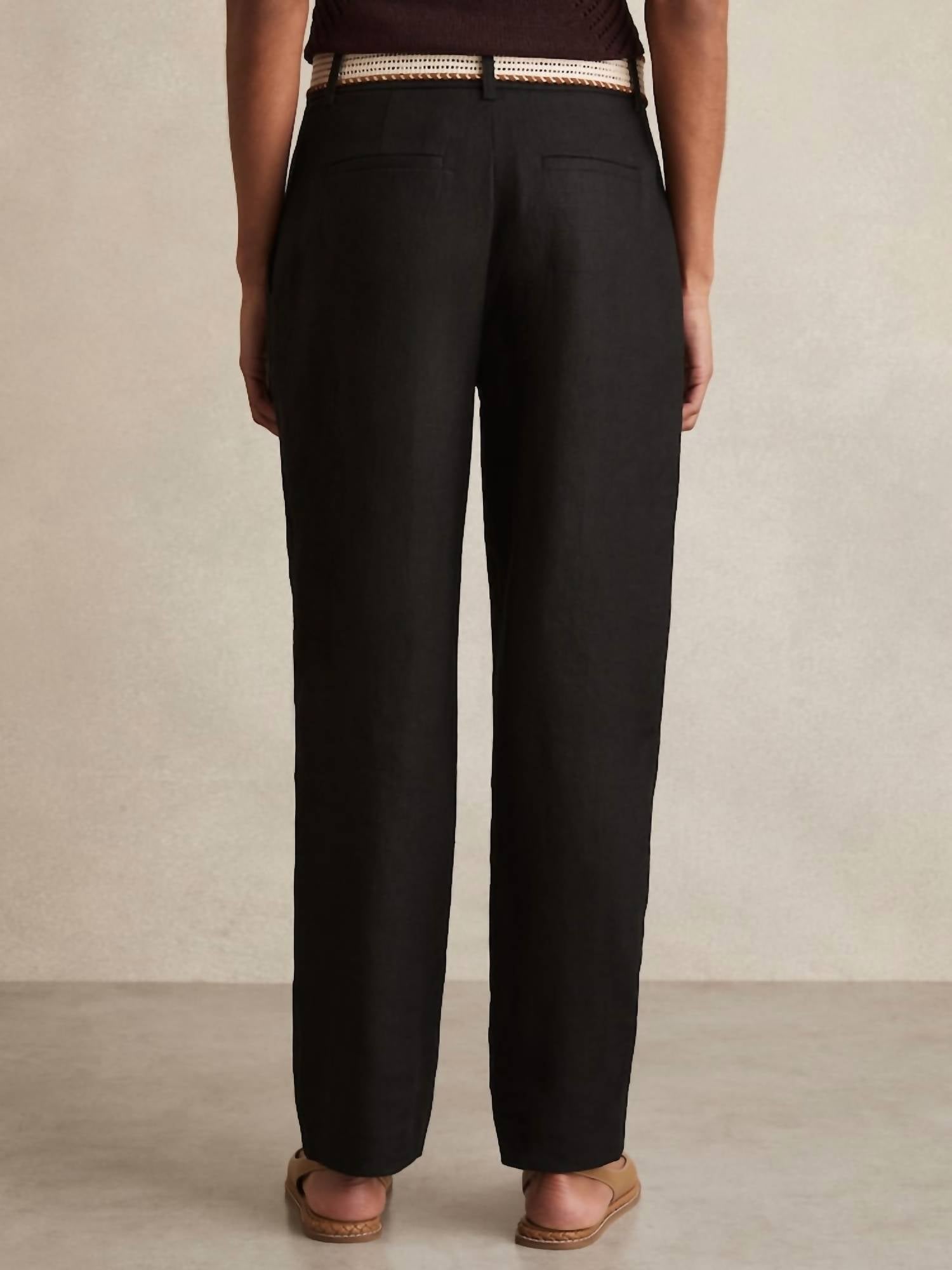 Reiss - Black Beau Belted Tapered Trousers
