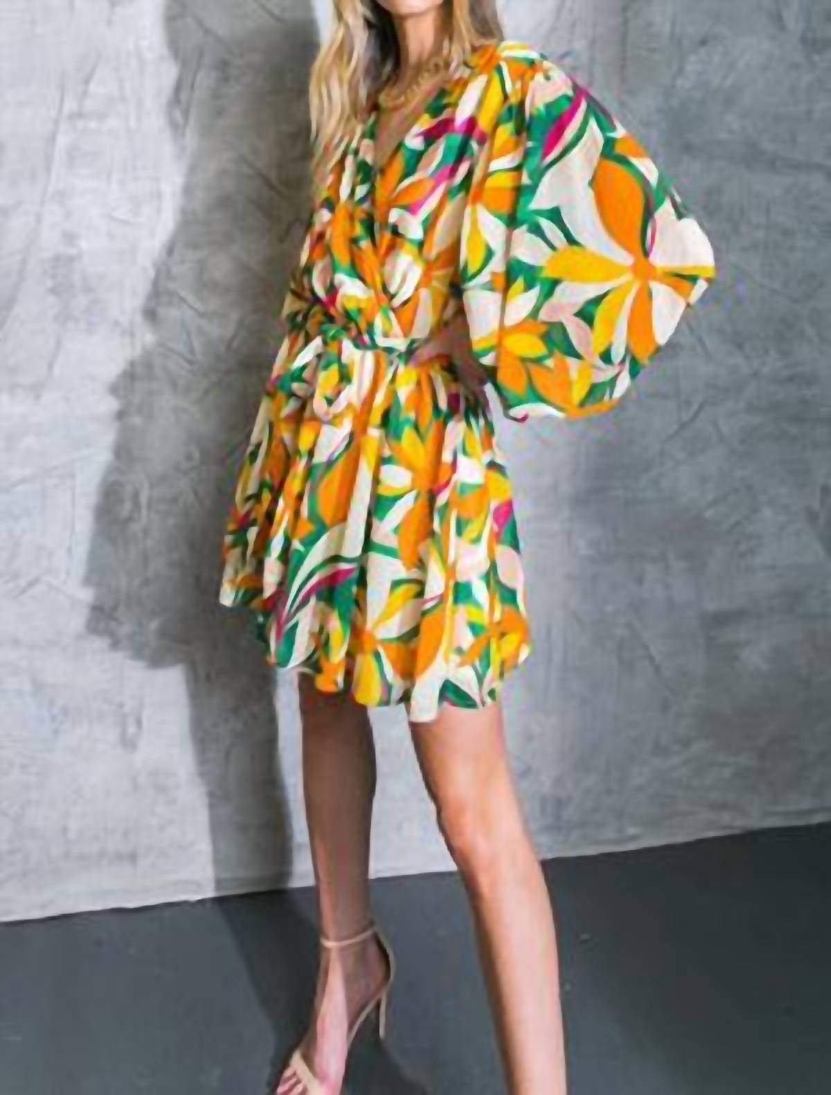 Flying Tomato - Emerald Sunset Surplice Mini Dress