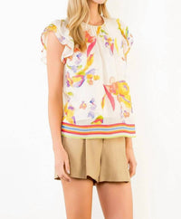 Thml - Short Ruffled Sleeve Floral Top
