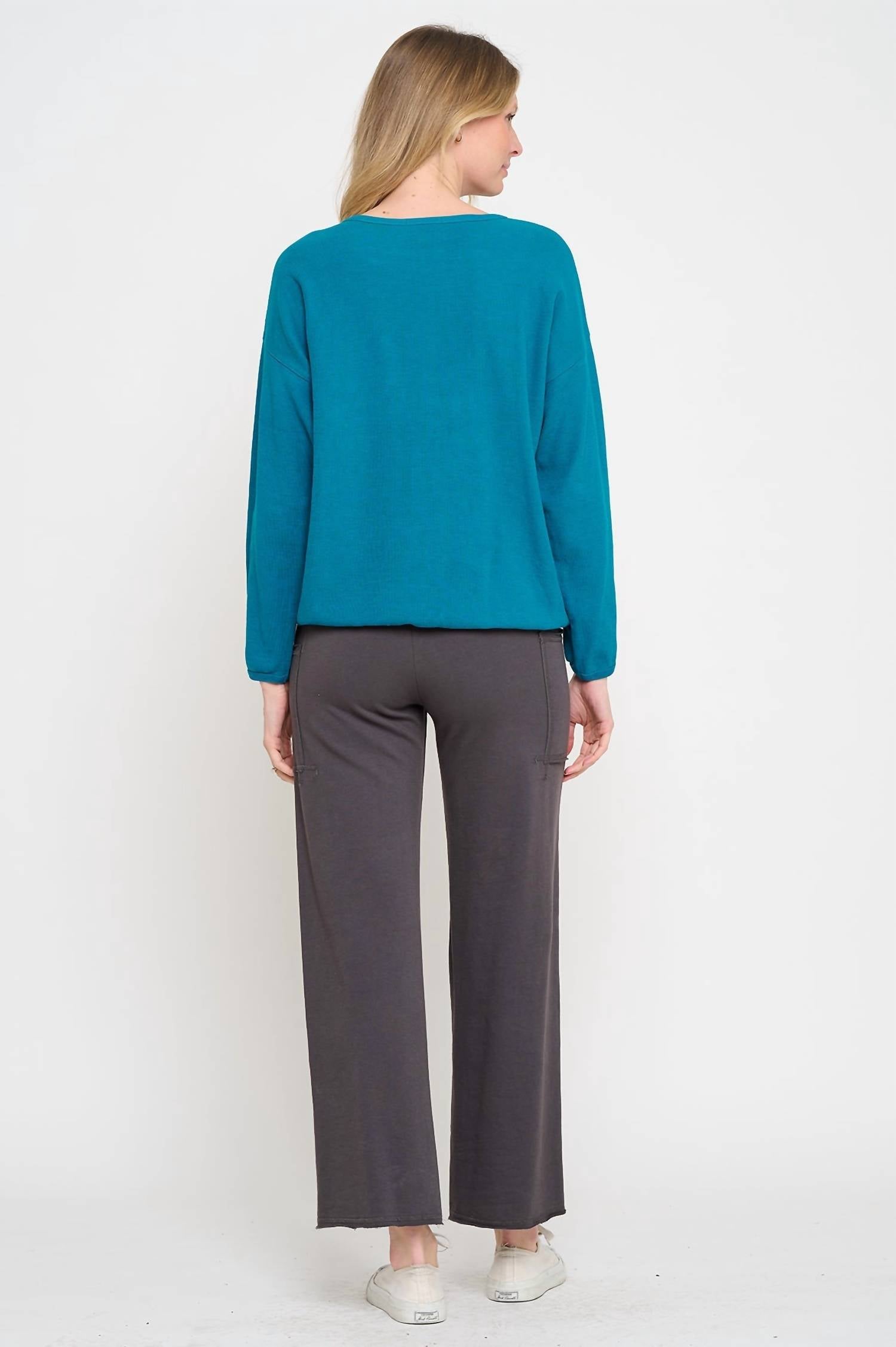Cotton Lani Patch Star Sweatshirt in teal - women's top - alternate view