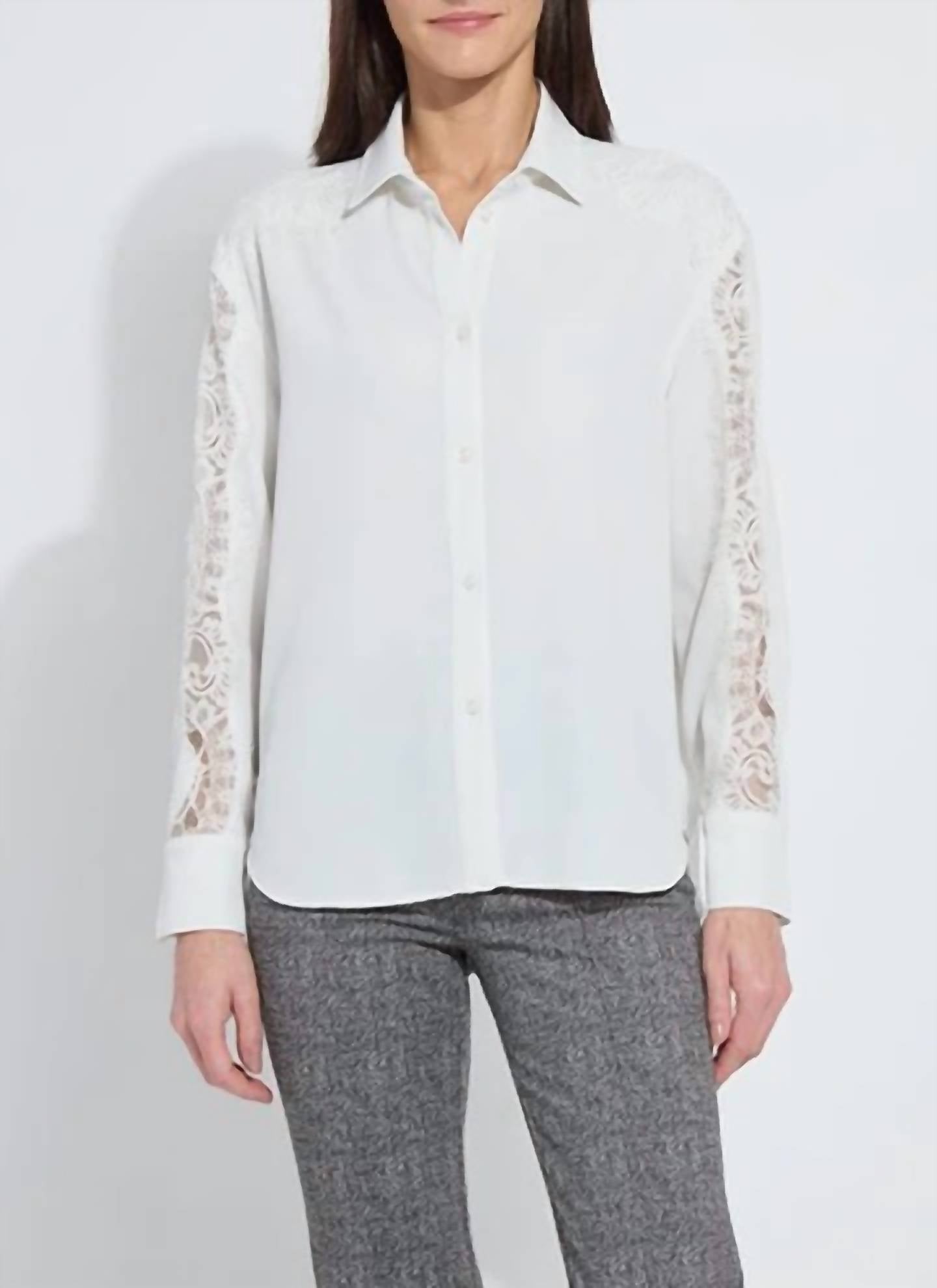 Lysse Natasha Lace Trim Shirt in ice - women's shirt
