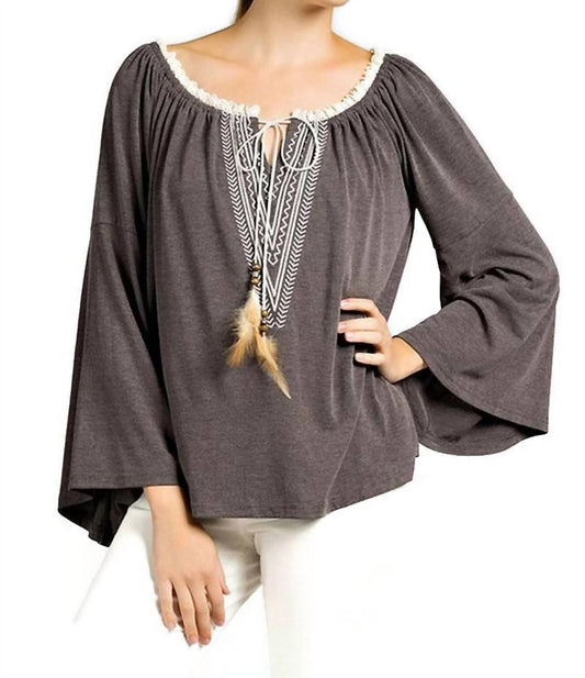 Kori - Embroidered Bell Sleeve Knit Top