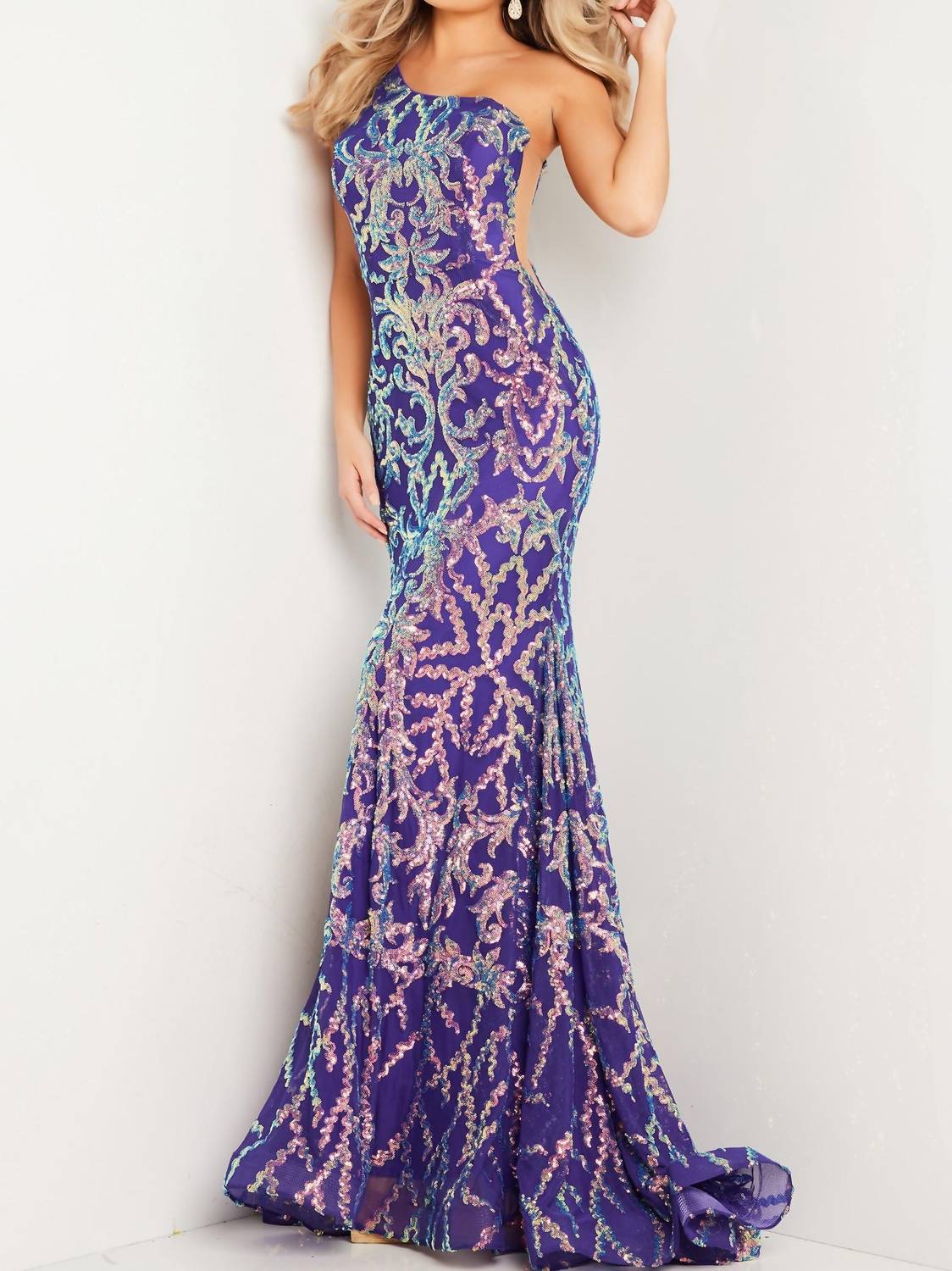 Jovani - Embellished One Shoulder Dress