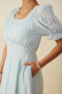 Hayden La - Textured Tie Waist Square Neck Dress