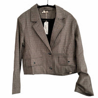 Mystree - Plaid Print Rhinestone Cropped Blazer
