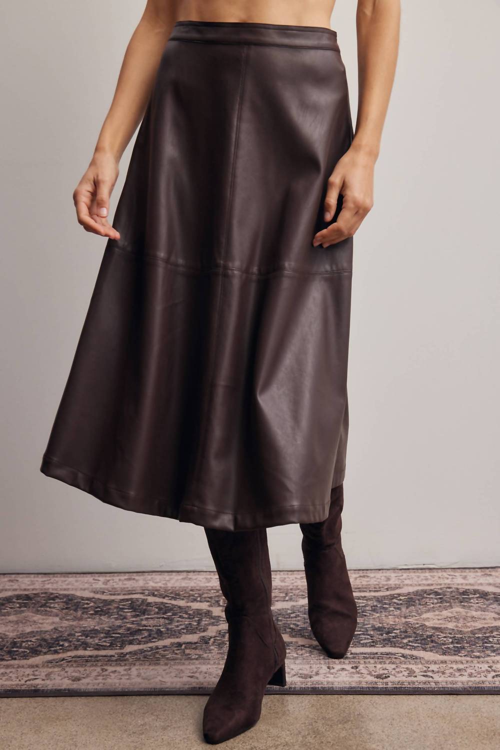Forte - Faux Leather A-line Midi Skirt