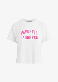 Favorite Daughter Women's Cropped Collegiate Tee in white neon pink - women's t-shirt