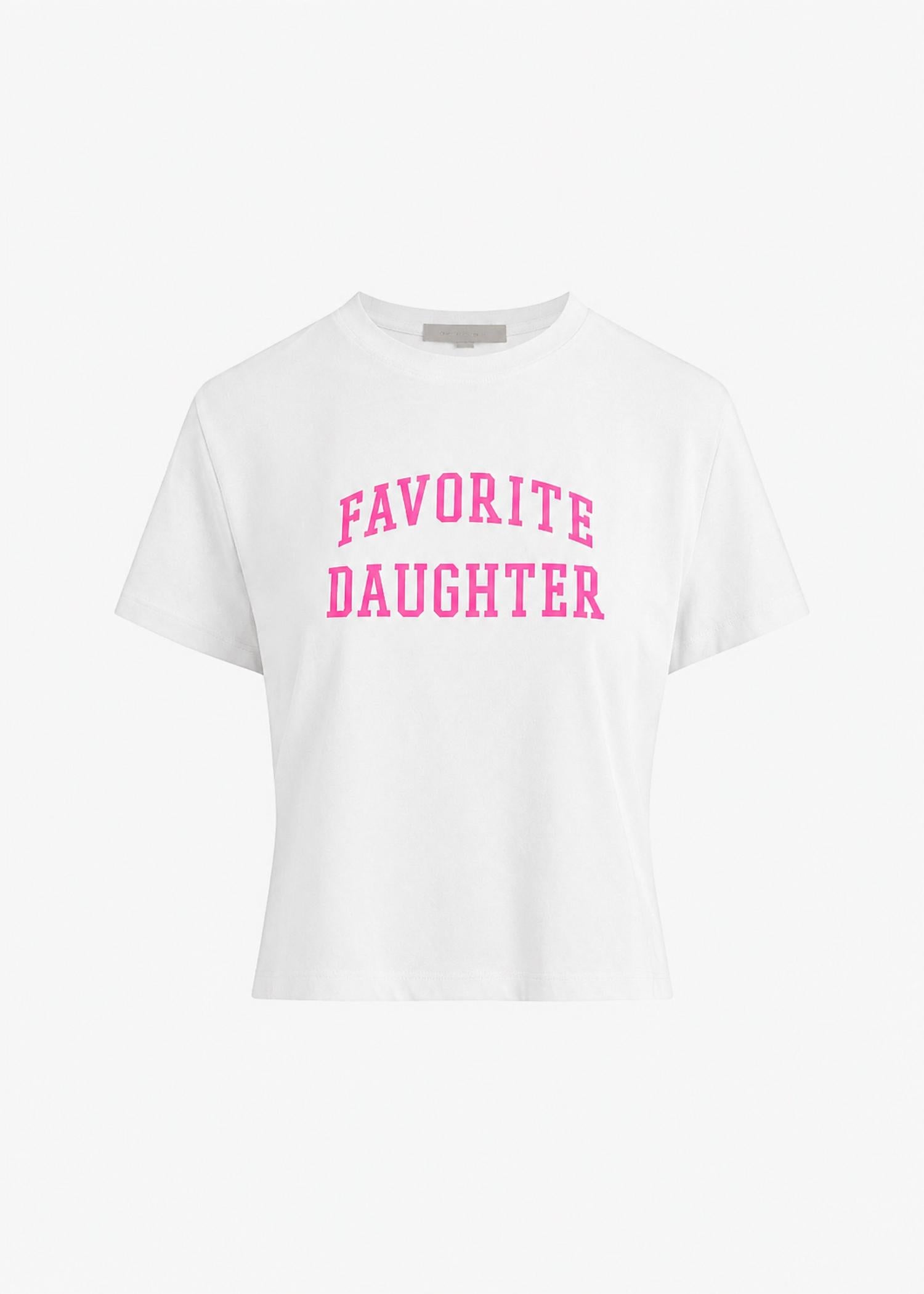 Favorite Daughter Women's Cropped Collegiate Tee in white neon pink - women's t-shirt