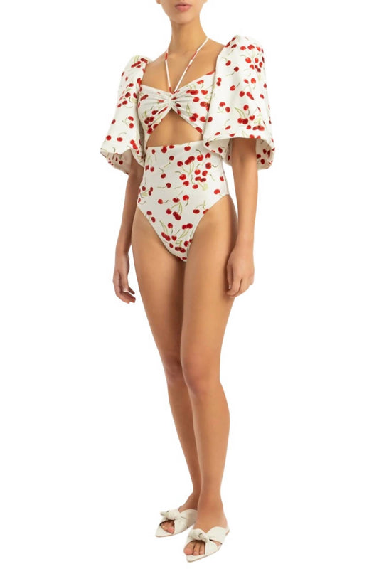 Adriana Degreas - Cherry Bomb Puff-Sleeved Swimsuit