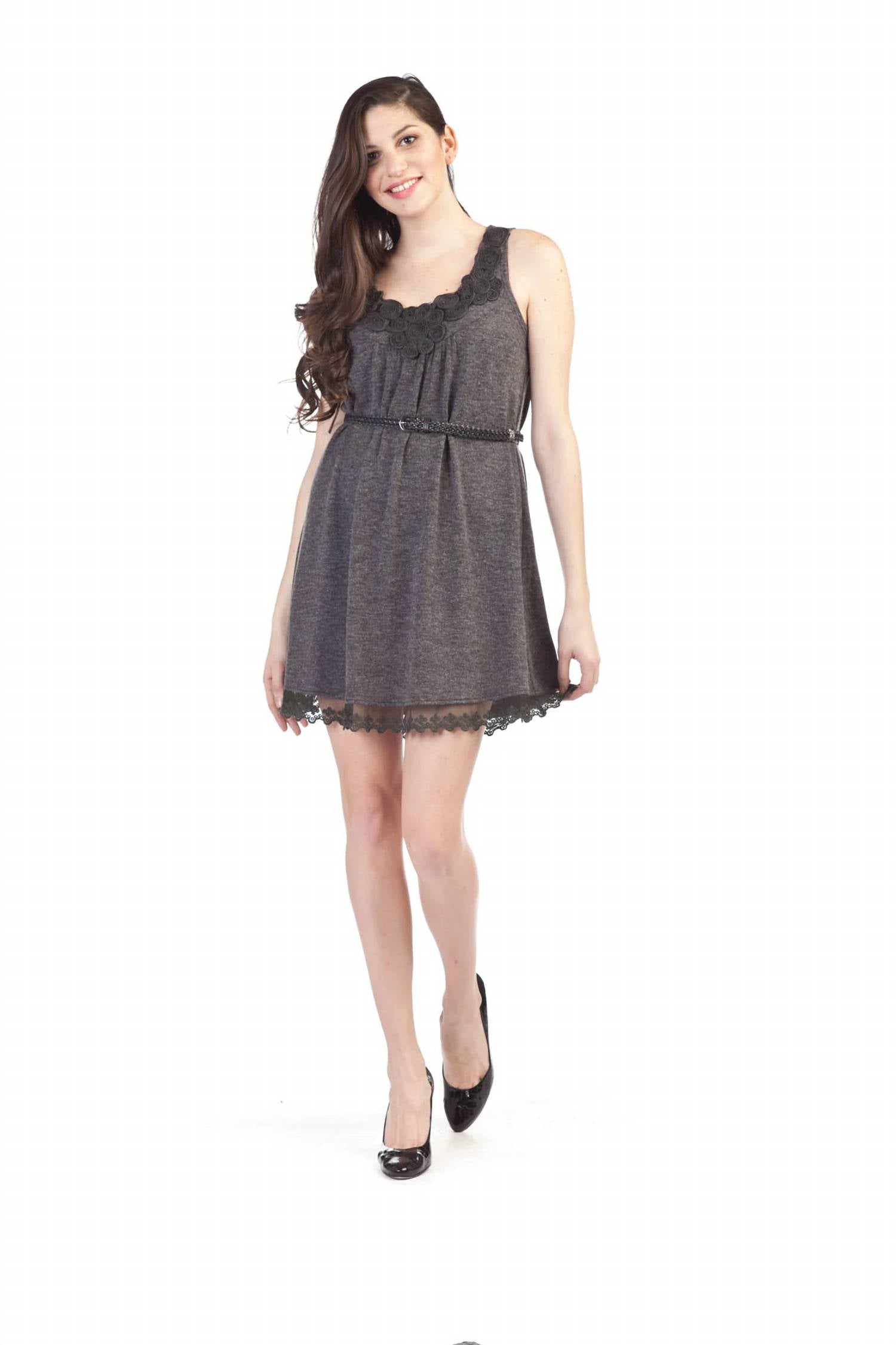 Papillon - Solid A Line Tank Dress With Soutash Yoke