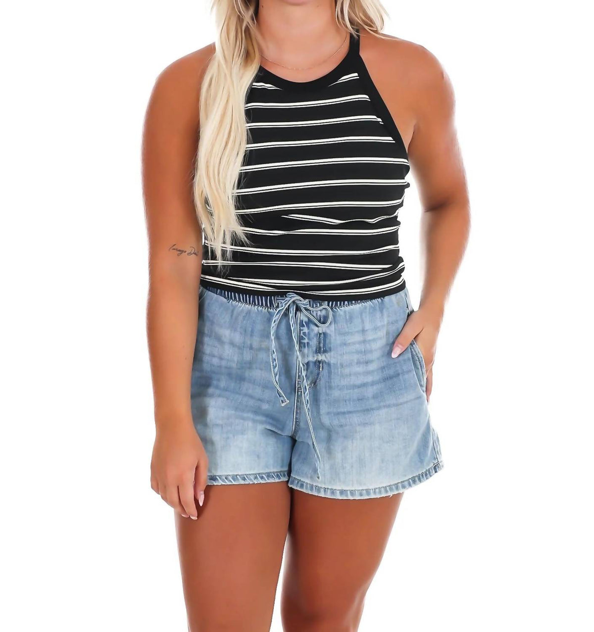 Miou Muse - Day Trip Stripe High Neck Tank Top