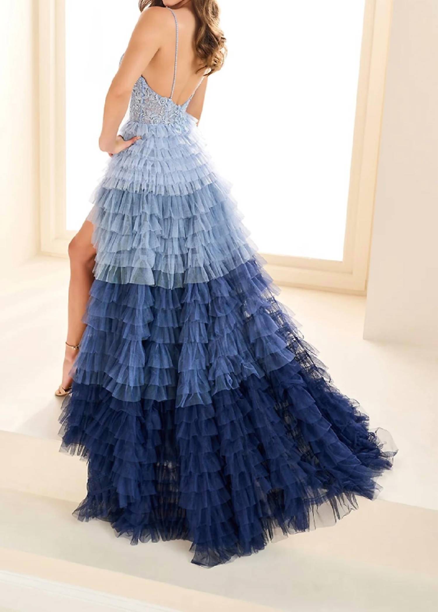 Ellie Wilde - Long Ombre Ruffle Prom Dress