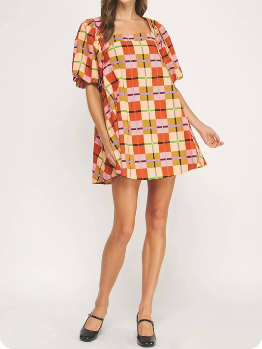 Strut & Bolt - Hidden Path Puff Sleeve Plaid Dress