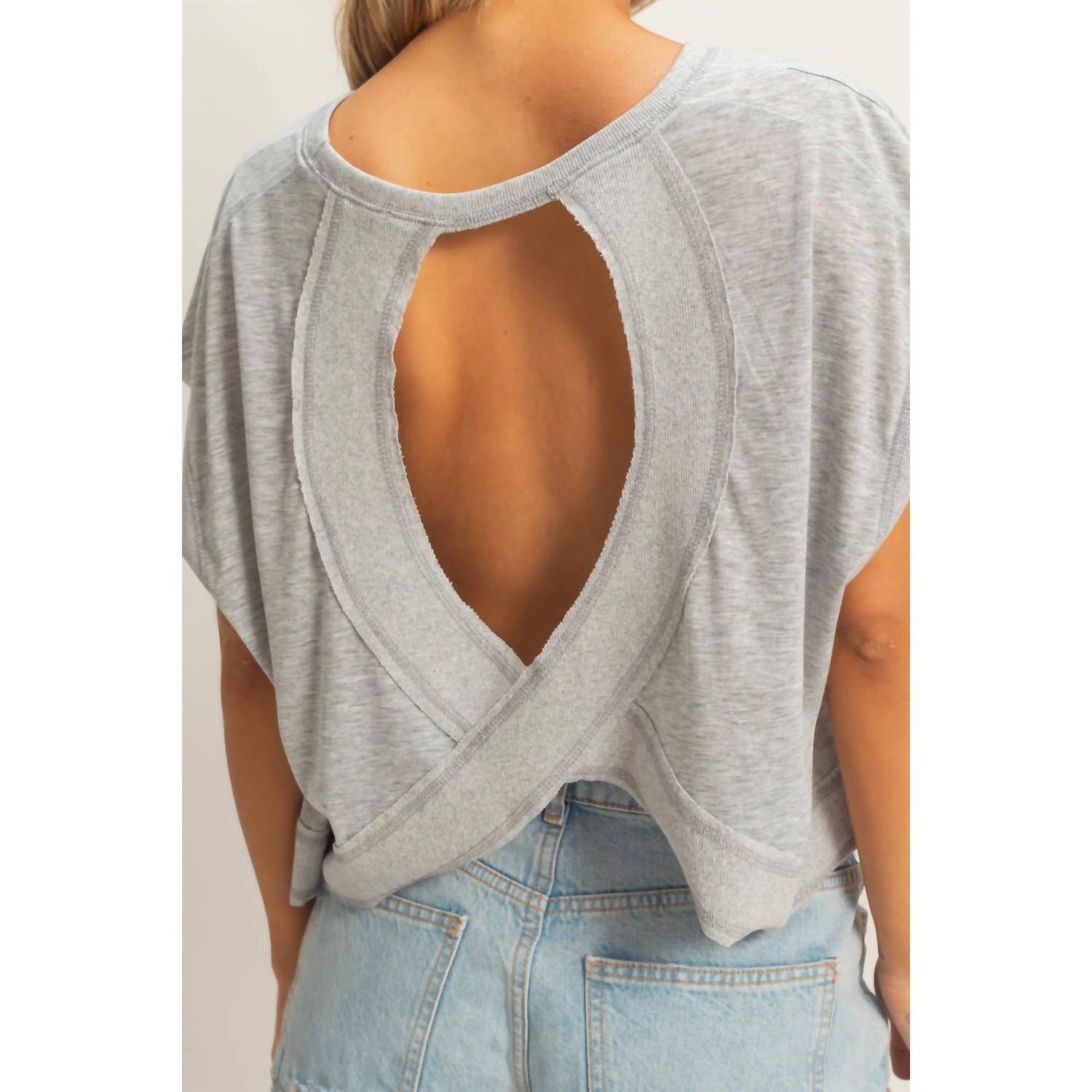 Hyfve - Boxy Crew Neck Cutout Back Top