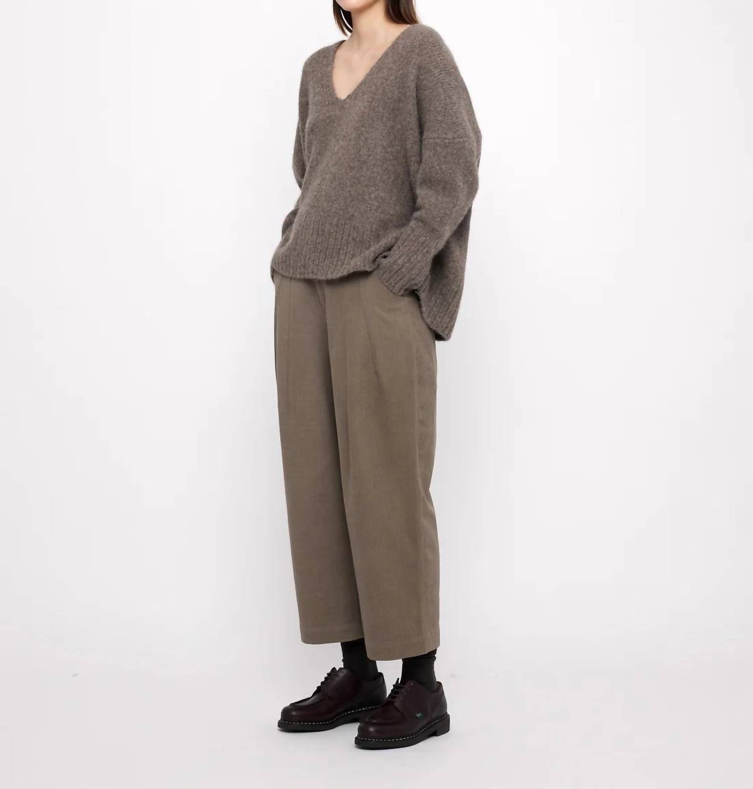7115 by SZEKI Chunky V-neck Sweater in umber - women's sweater - view 4