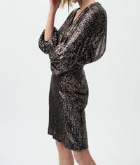 Joseph Ribkoff Sequin V Neck Mini Dress in black multi - women's dress - detail view