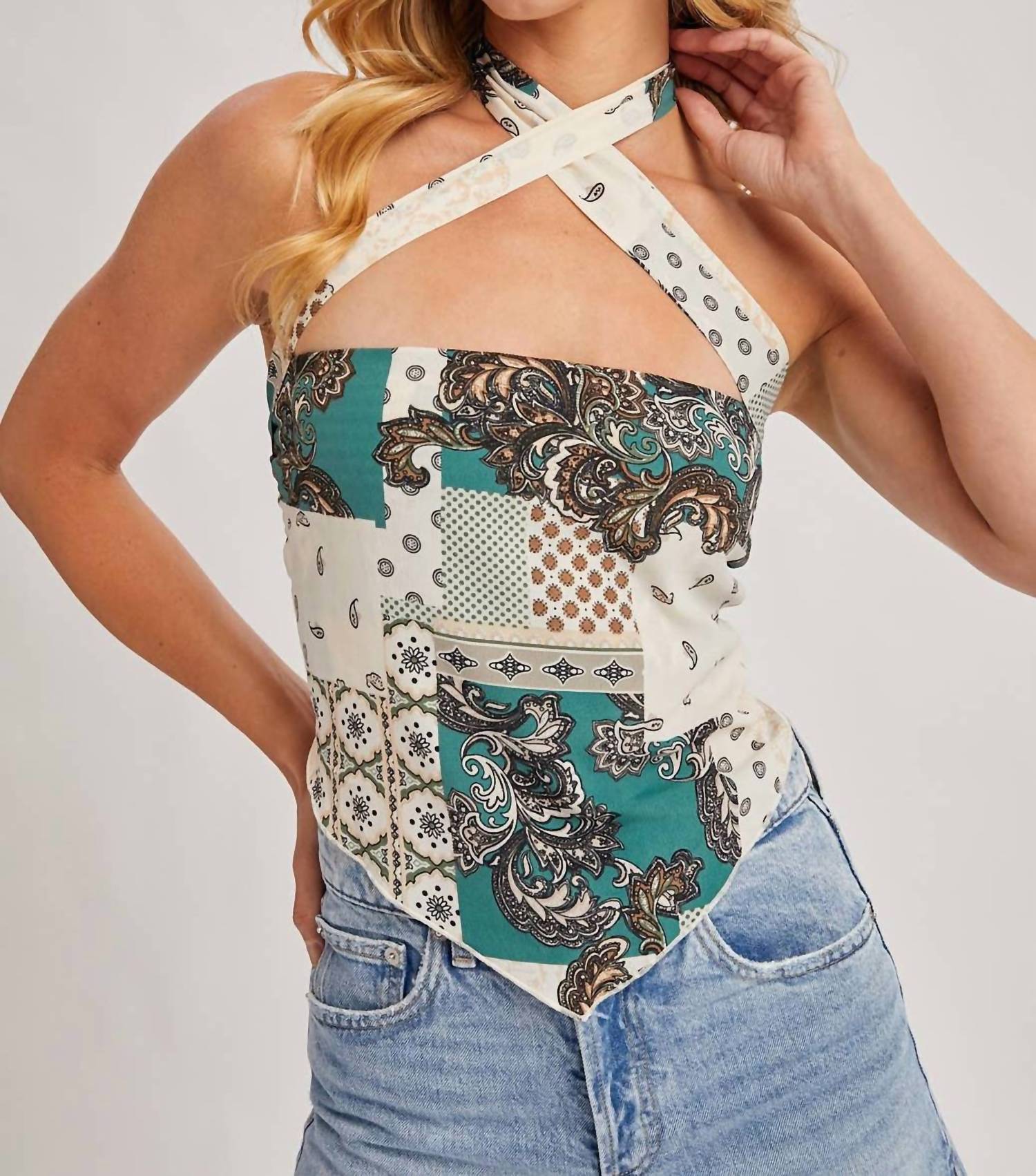 Bluivy - Women's Paisley Crossover Halter Neck Bandeau Top