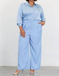 Skies Are Blue - Shirred Sleeve Blazer and Wide Leg Pant Suit Set