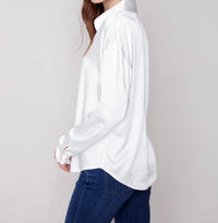 CHARLIE B Satin Long Sleeve Blouse in ecru - women's blouse - detail view