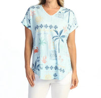 Jess & Jane - Women's Crinkle V Neck Top
