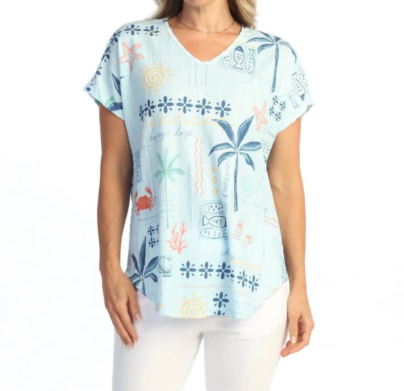 Jess & Jane - Women's Crinkle V Neck Top