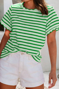 Little Daisy Closet - Spring Scalloped Trim Round Neck Top