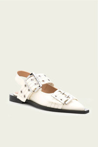 Ganni - Women's Feminine Buckle Ballerina Naplack Sandal