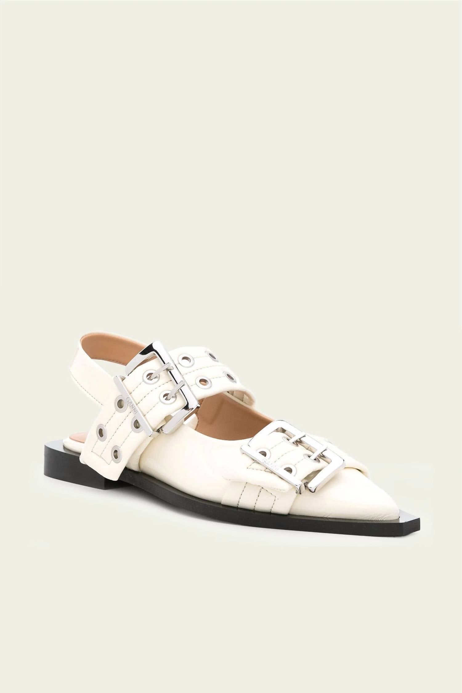 Ganni - Women's Feminine Buckle Ballerina Naplack Sandal