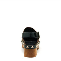 KELSI DAGGER Women's Warehouse Slingback Buckle Heel Clogs in black tan - women's shoe - detail view