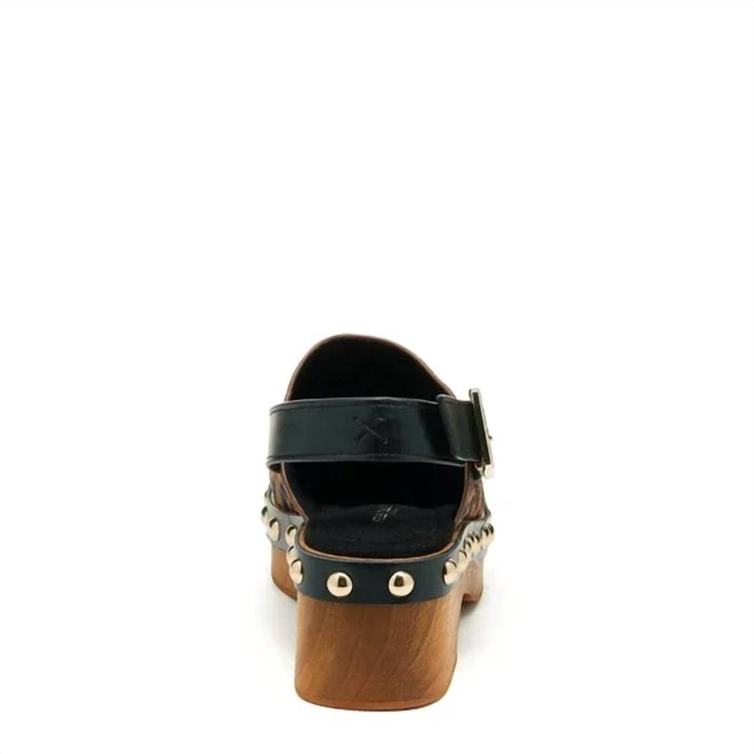 KELSI DAGGER Women's Warehouse Slingback Buckle Heel Clogs in black tan - women's shoe - detail view