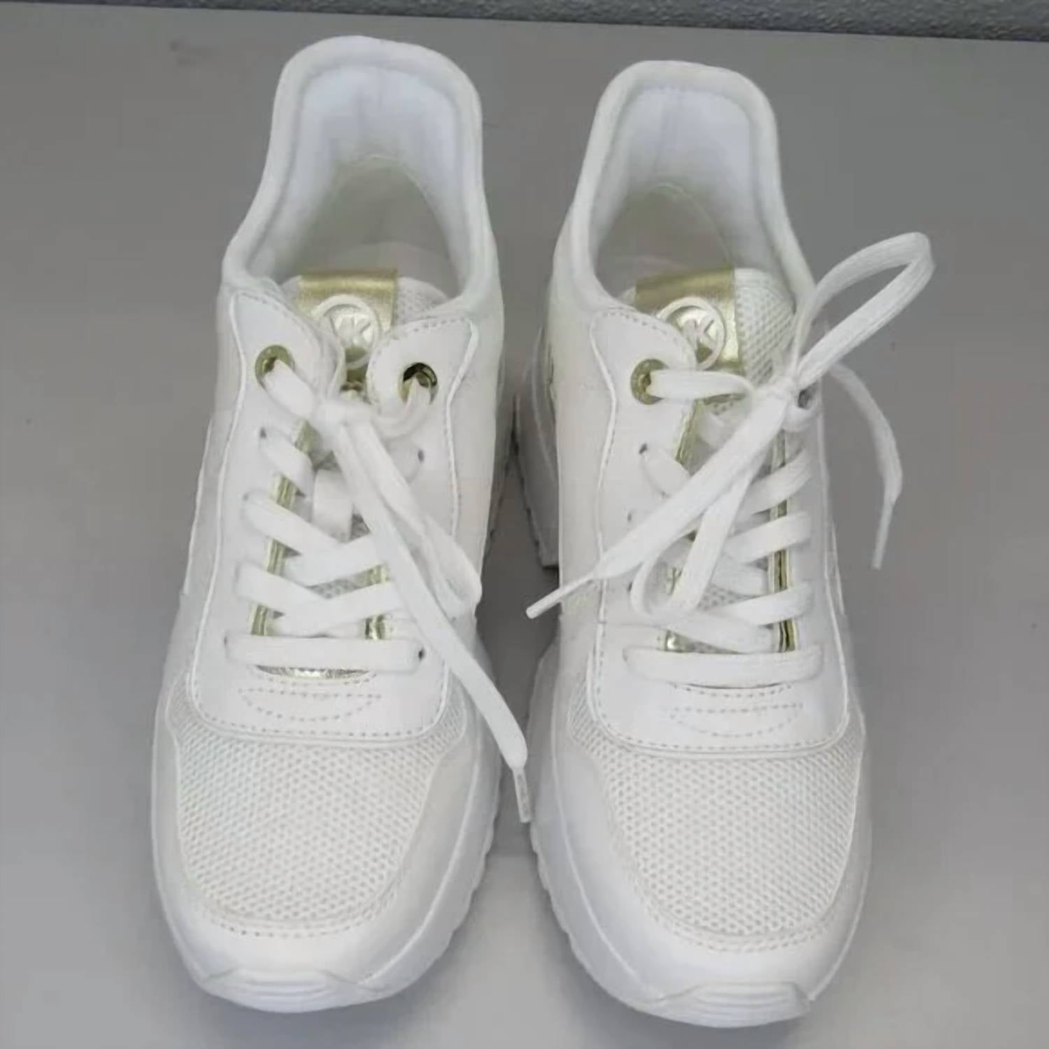 MICHAEL KORS Women's Mush Mesh Cushion Logo Comfort Sneakers in white gold - women's sneaker - detail view