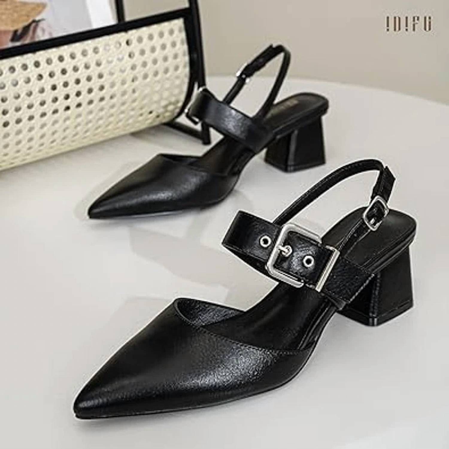 Idifu - Women's Pointy Toe Buckle Heels
