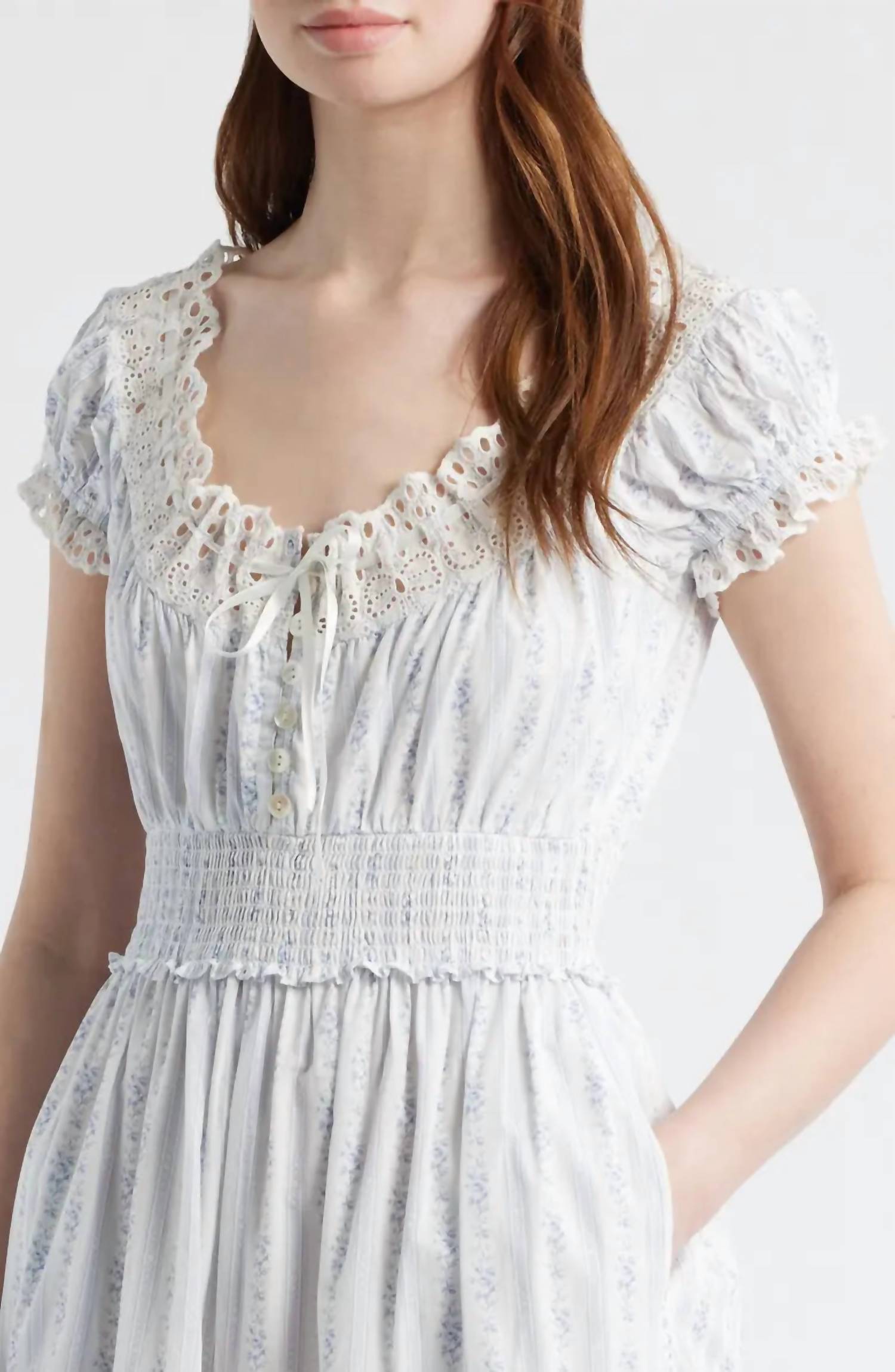LoveShackFancy Emie Midi Dress in blue - women's dress - detail view