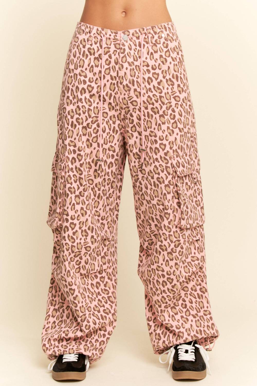 Davi & Dani - Animal Washed Leopard Denim Elastic Pants