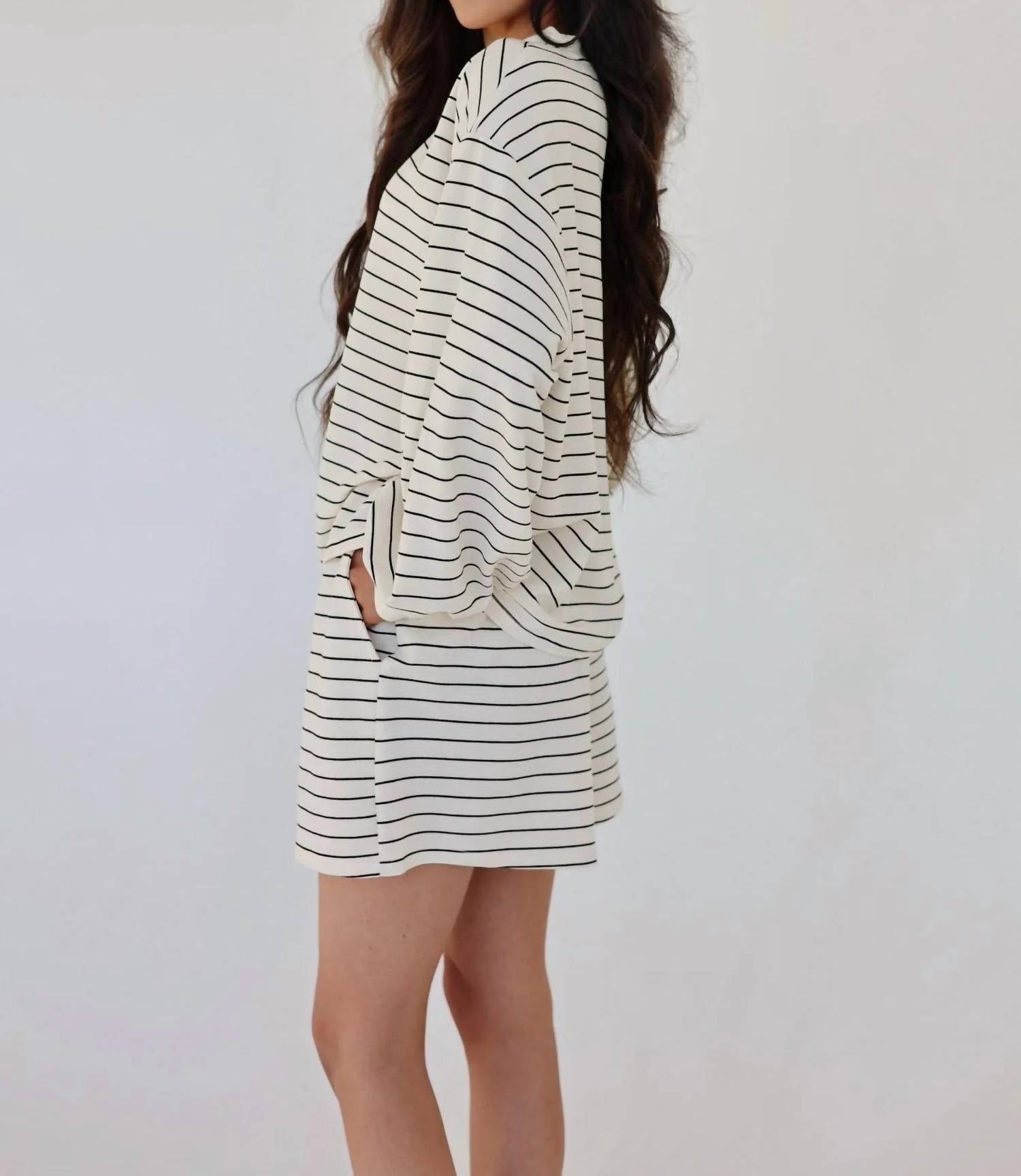 Klesis - Juliette Relaxed Striped Long Sleeve & Shorts Lounge Set