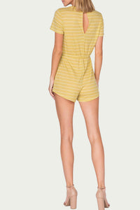 STRIPED DRAWSTRING-WAIST THERMAL ROMPER