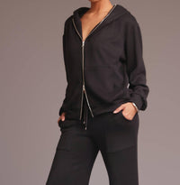 HEROINE SPORT Luxurious Double Knit Plush Hoodie in black - women's top - view 6
