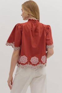 Entro - Flutter Embroidered High Neck Top