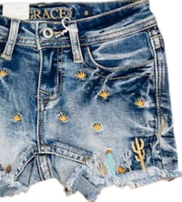 Grace In La - Girl's Cactus Embroidered Shorts