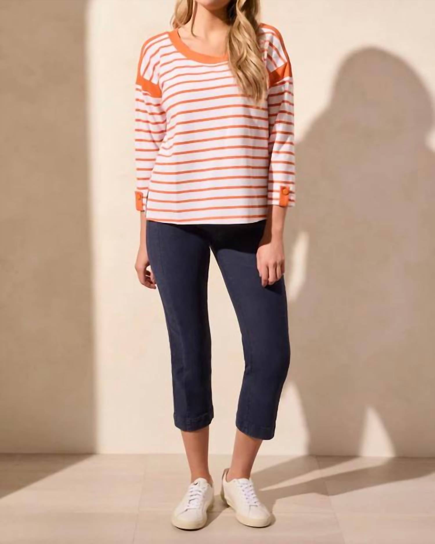 Tribal - 3/4 Sleeve Boat Neck Top