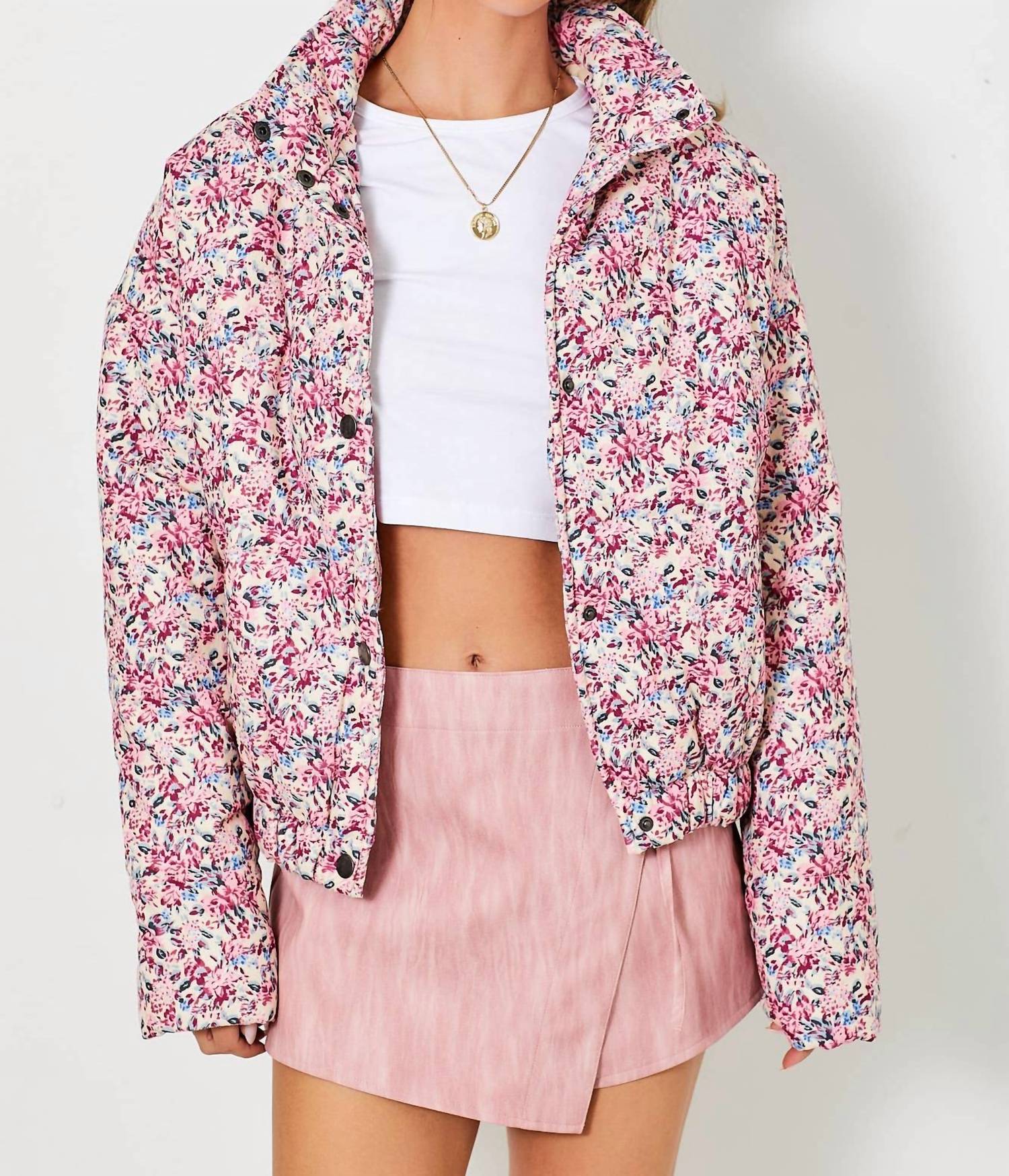 Baevely By Wellmade - Wishful Thinking Floral Puffer Jacket