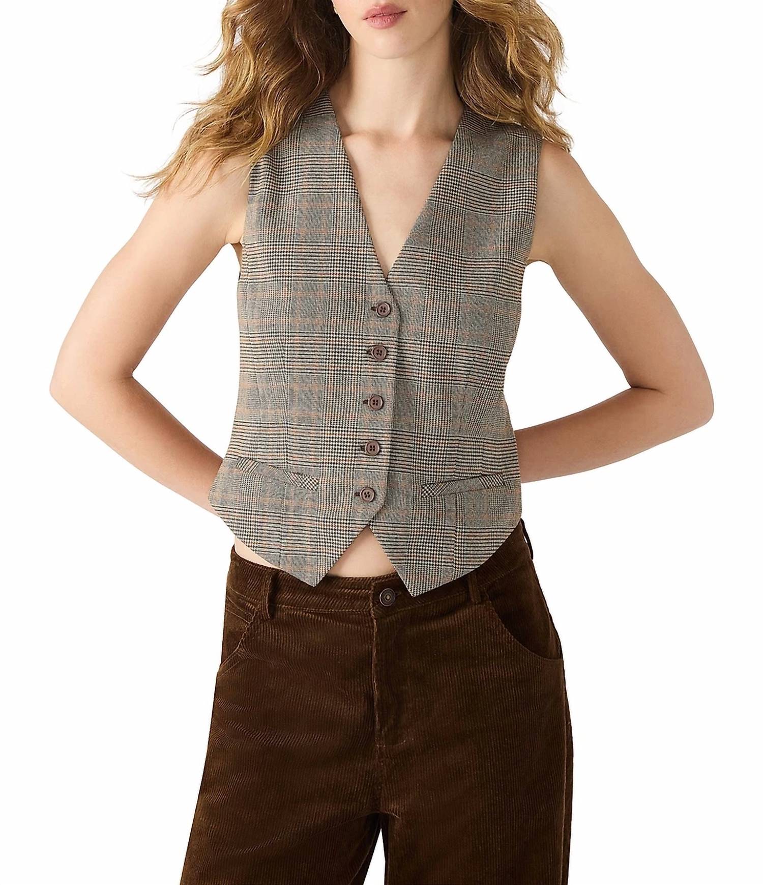 Steve Madden - Barrett Plaid Suiting V-neck Sleeveless Vest Top
