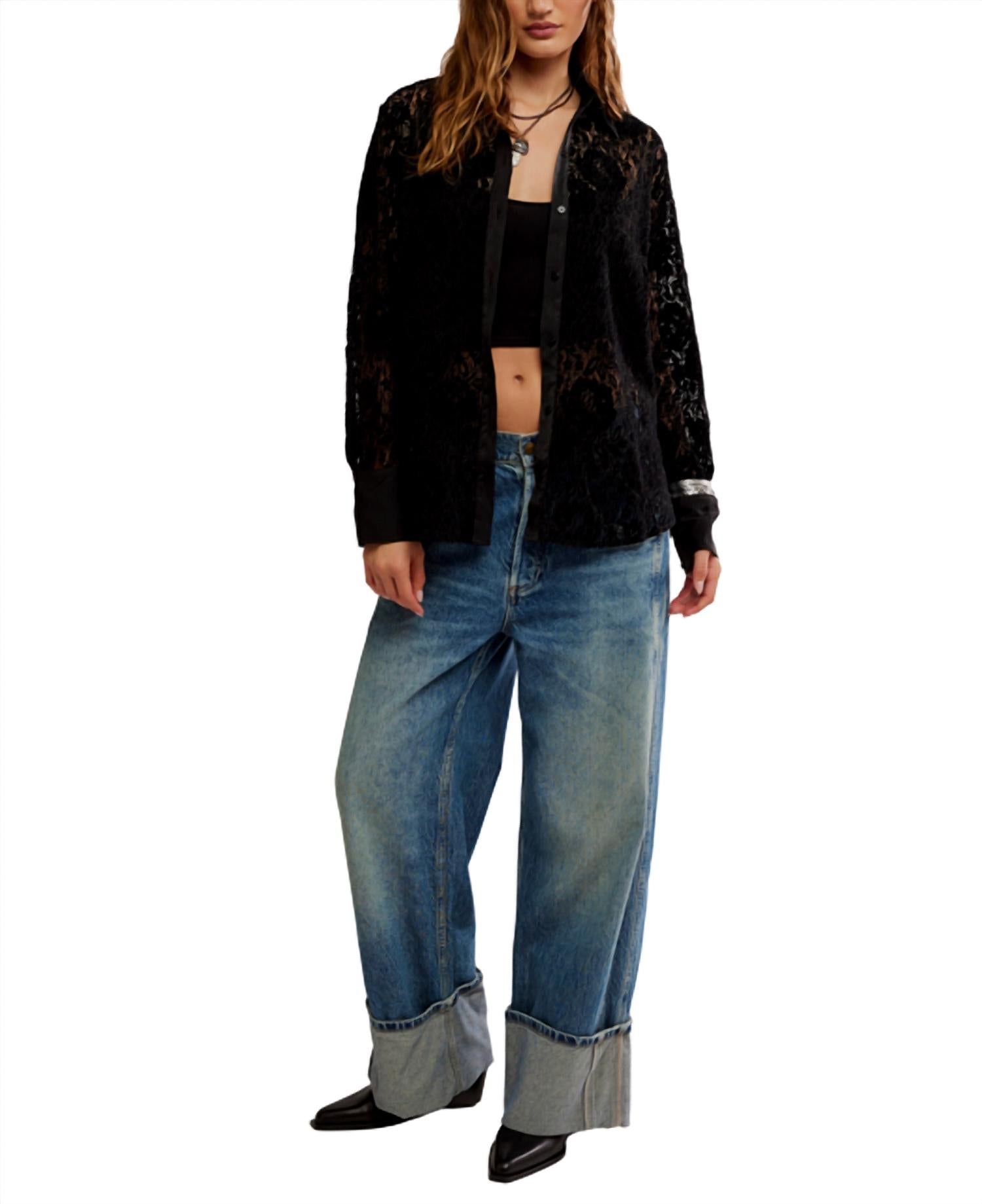 Free People Faith Button Down Shirt in black - women's shirt - view 5
