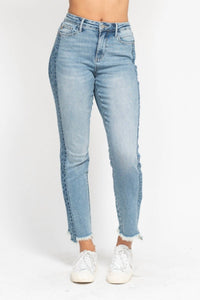 Judy Blue - Side Panel Detail With Fray Hem Slim Jean