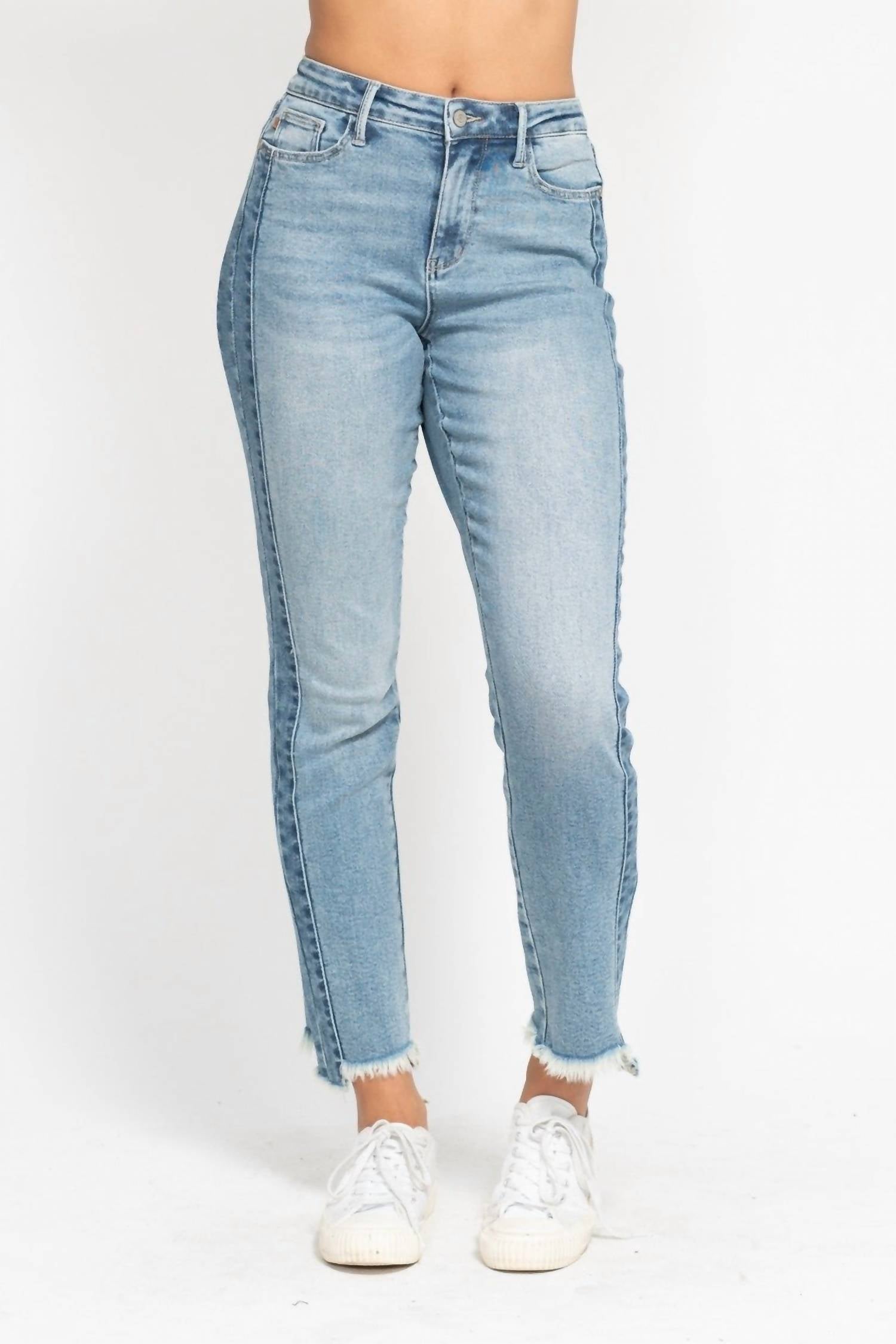 Judy Blue - Side Panel Detail With Fray Hem Slim Jean